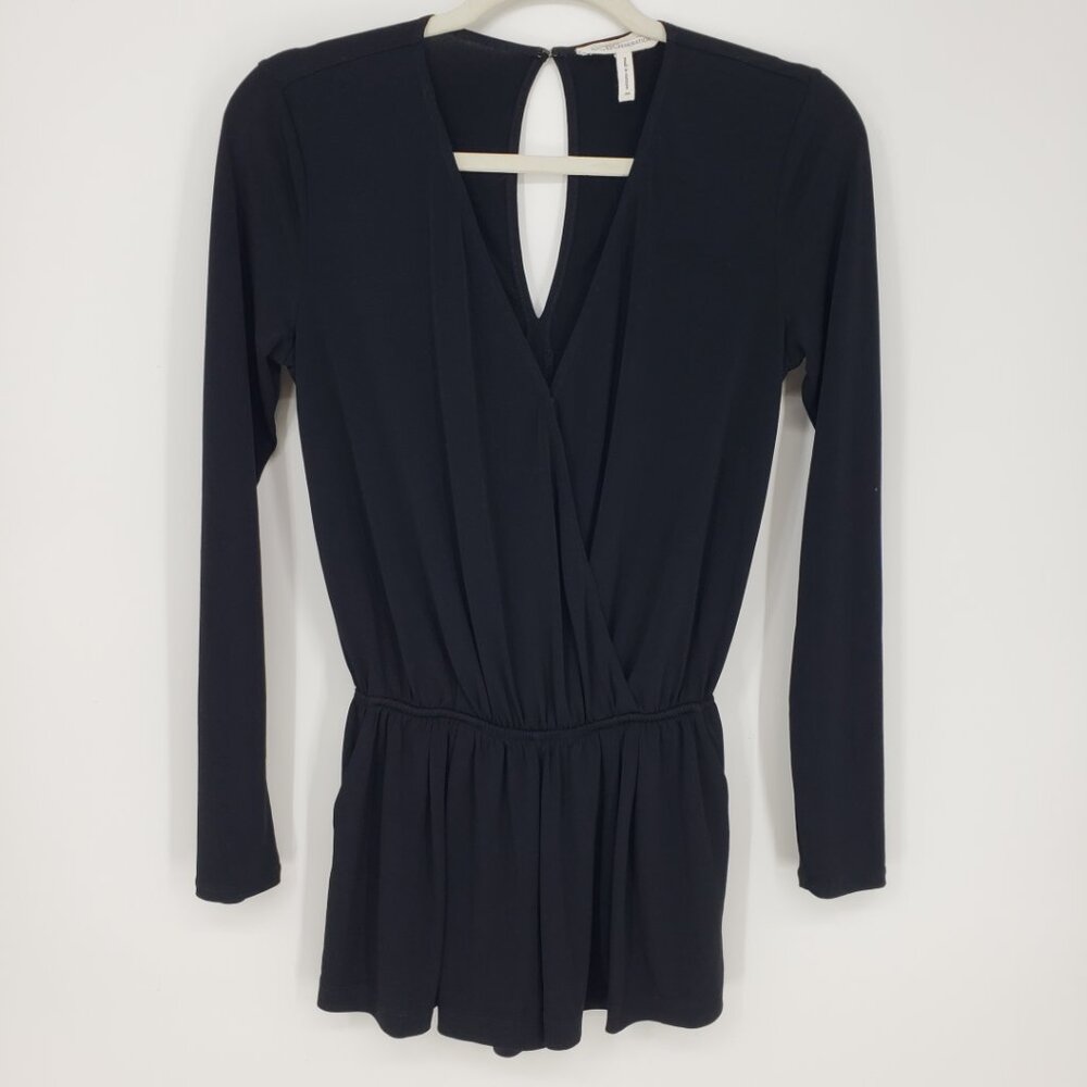3/$25 BCBGeneration Faux Wrap Romper XS Long Sleeves Surplice V Neck BCBG‎ Black